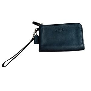 COACH BAG WRISTLET CLUTCH METALLIC PEBBLED BLUE LEATHER SILVER HARDWARE ZIP